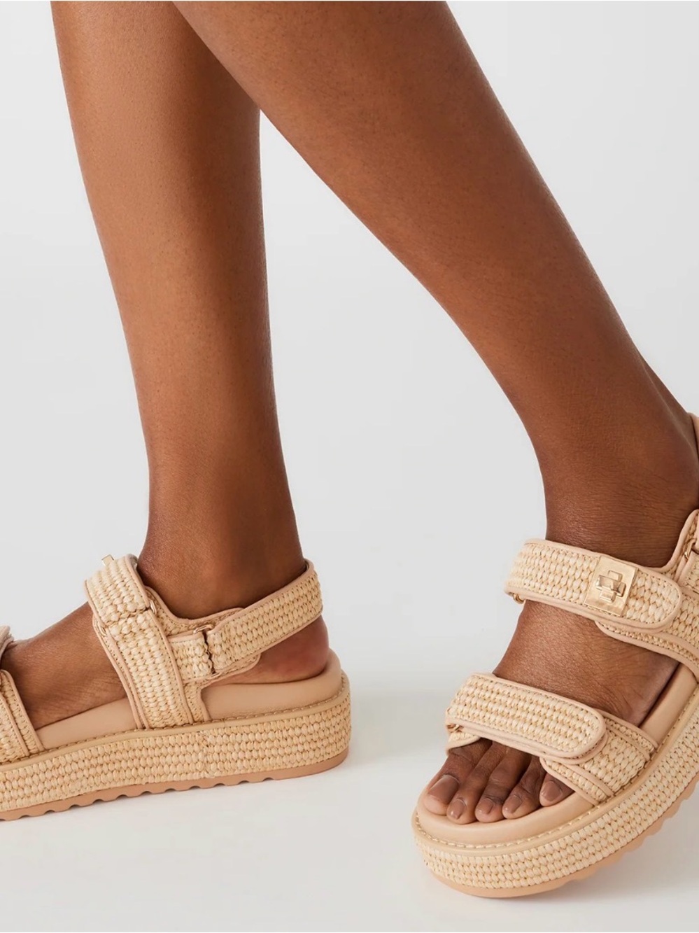 Woven Platform Sandals in Beige - Women